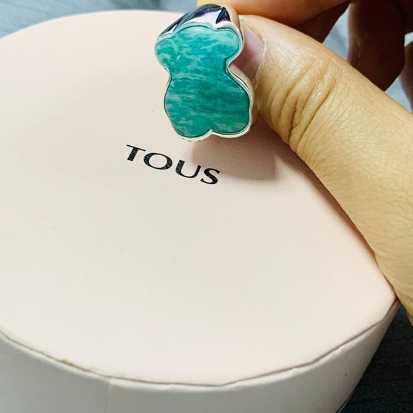TOUS Ring Silver Green Color ring with Amazonita Women Jewelry 56# - Picture 9 of 10